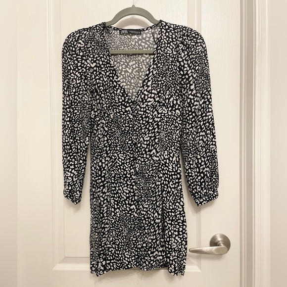 Zara Black and White Leopard Print Mini Dress - Picture 3 of 7